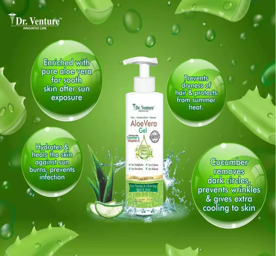 Dr. Venture Aloe Vera Gel: Enriched with Cucumber, Vitamin E, 100% Natural