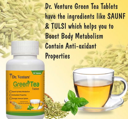 Dr. Venture Green Tea Tablet with Saunf Flavour (Pack of 2)