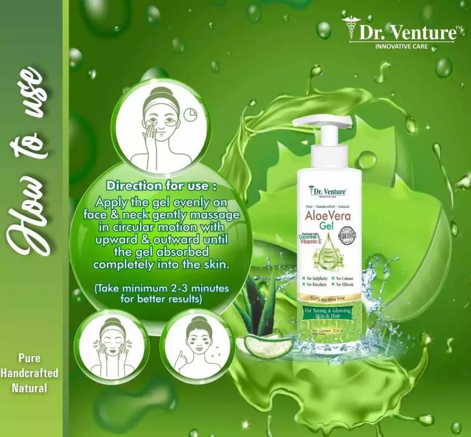 Dr. Venture Aloe Vera Gel: Enriched with Cucumber, Vitamin E, 100% Natural